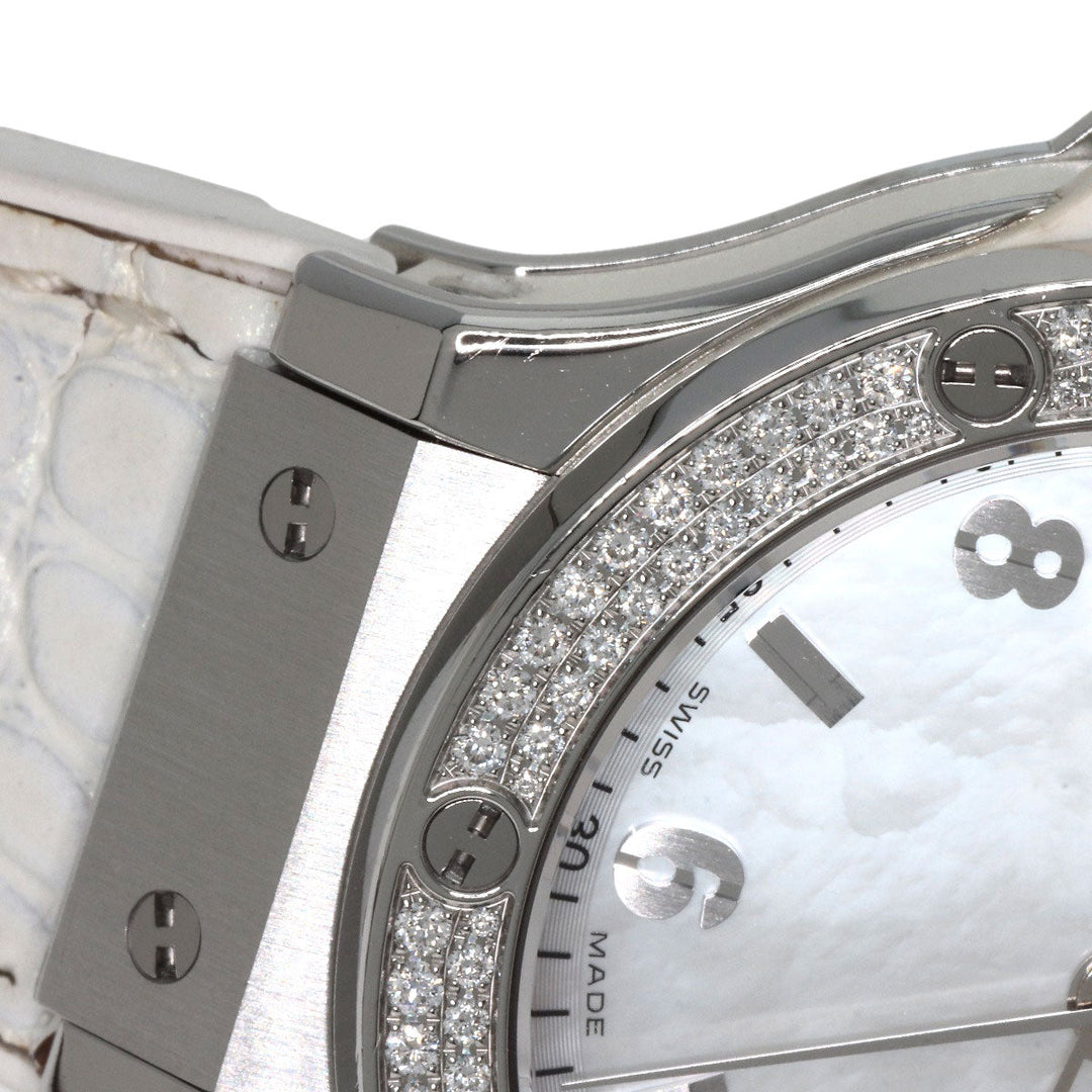 HUBLOT Watches Quartz 361.SE.6010.RW.1104 Stainless Steel, Rubber x Leather, Diamond Silver Big Bang All White Mother of Pearl White shell dial Women Used Authentic