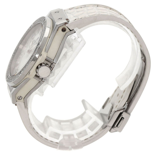 HUBLOT Watches Quartz 361.SE.6010.RW.1104 Stainless Steel, Rubber x Leather, Diamond Silver Big Bang All White Mother of Pearl White shell dial Women Used Authentic