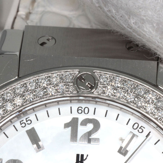 HUBLOT Watches Quartz 361.SE.6010.RW.1104 Stainless Steel, Rubber x Leather, Diamond Silver Big Bang All White Mother of Pearl White shell dial Women Used Authentic