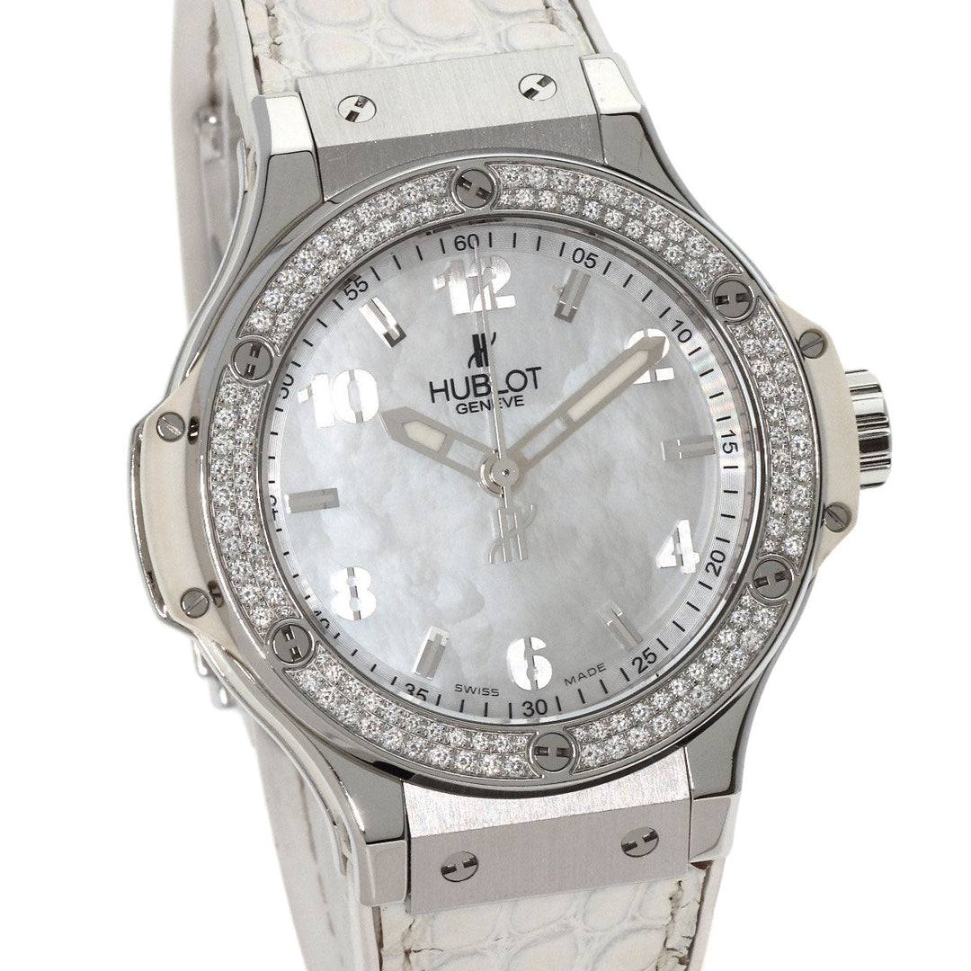 HUBLOT Watches Quartz 361.SE.6010.RW.1104 Stainless Steel, Rubber x Leather, Diamond Silver Big Bang All White Mother of Pearl White shell dial Women Used Authentic
