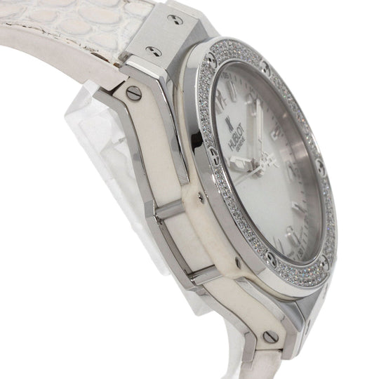 HUBLOT Watches Quartz 361.SE.6010.RW.1104 Stainless Steel, Rubber x Leather, Diamond Silver Big Bang All White Mother of Pearl White shell dial Women Used Authentic