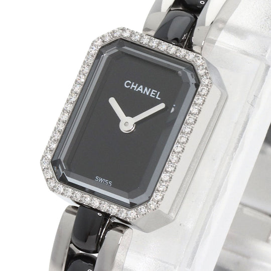 CHANEL Watches Quartz H2163 Stainless Steel , Stainless Steel Silver Premier Bezel Diamond black dial Women Used Authentic
