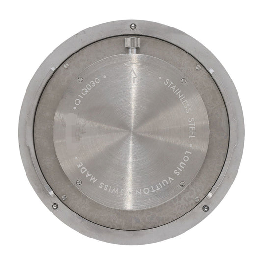 LOUIS VUITTON Table clock Quartz Q1Q030 Stainless Steel, Monogram Eclipse Canvas Silver Tambour Dual Time Table Clock Trunk black dial mens(Unisex) Used Authentic