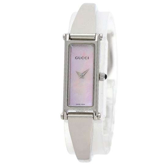 GUCCI Watches Quartz 1500L Stainless Steel , Stainless Steel Silver Square face Pink shell dial Women Used Authentic