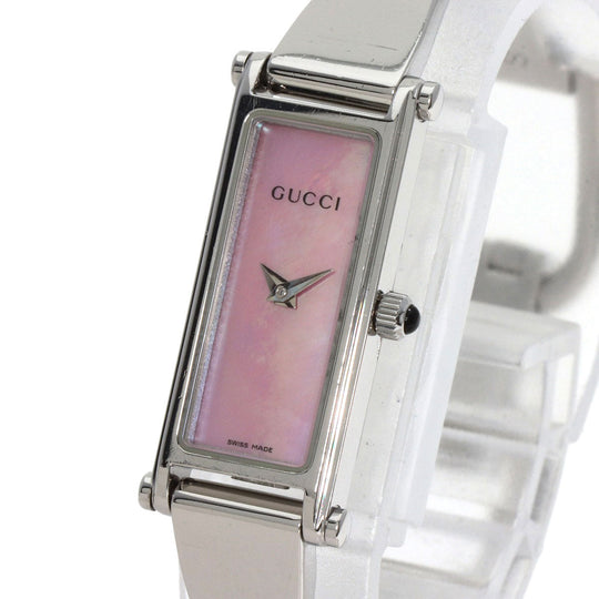 GUCCI Watches Quartz 1500L Stainless Steel , Stainless Steel Silver Square face Pink shell dial Women Used Authentic