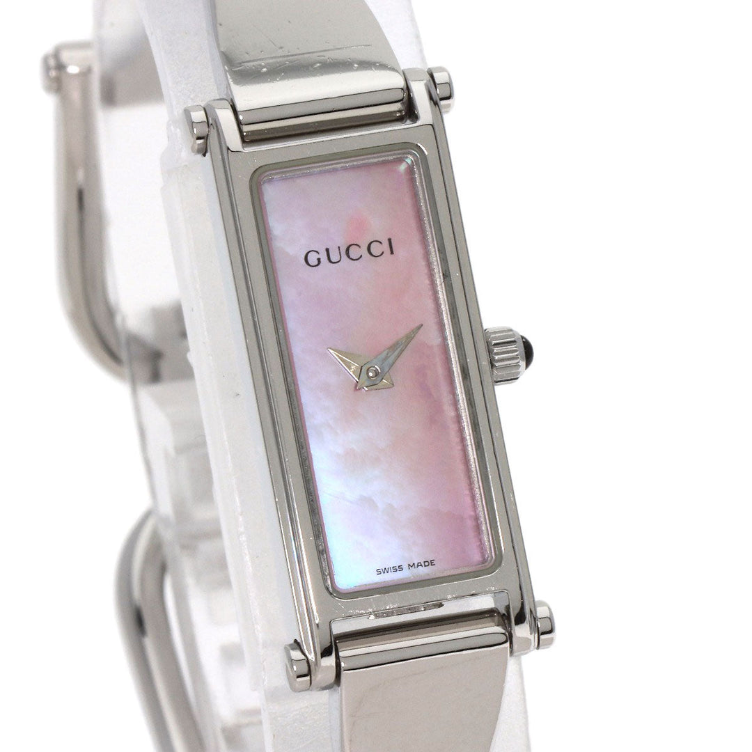 GUCCI Watches Quartz 1500L Stainless Steel , Stainless Steel Silver Square face Pink shell dial Women Used Authentic