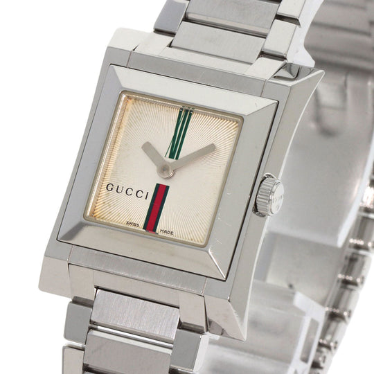 GUCCI Watches Quartz 111L Stainless Steel , Stainless Steel Silver Square face Ivory dial Women Used Authentic