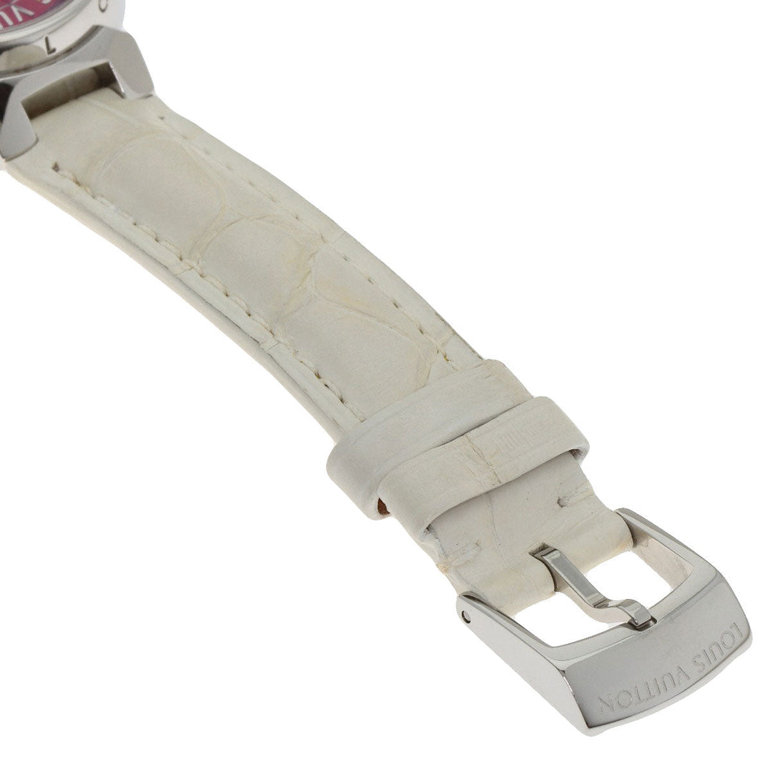 LOUIS VUITTON Watches Quartz Q121N Stainless Steel, Leather Silver Tambour TRUNKS&BAGS Red dial Women Used Authentic