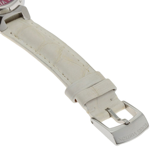 LOUIS VUITTON Watches Quartz Q121N Stainless Steel, Leather Silver Tambour TRUNKS&BAGS Red dial Women Used Authentic