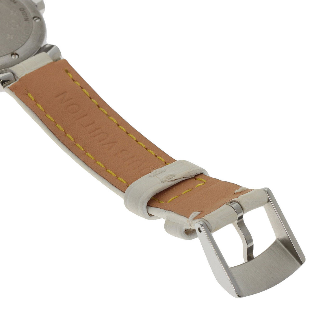 LOUIS VUITTON Watches Quartz Q121N Stainless Steel, Leather Silver Tambour TRUNKS&BAGS Red dial Women Used Authentic