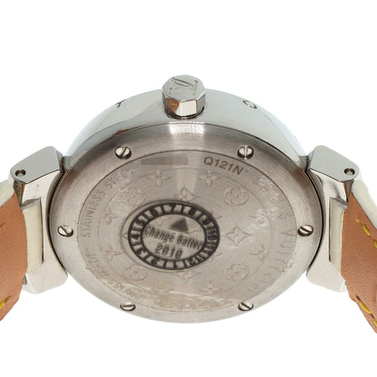 LOUIS VUITTON Watches Quartz Q121N Stainless Steel, Leather Silver Tambour TRUNKS&BAGS Red dial Women Used Authentic