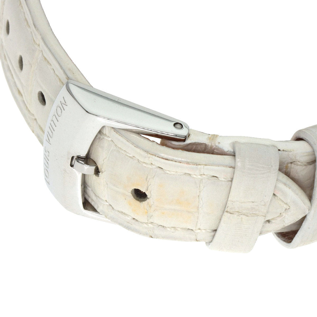 LOUIS VUITTON Watches Quartz Q121N Stainless Steel, Leather Silver Tambour TRUNKS&BAGS Red dial Women Used Authentic