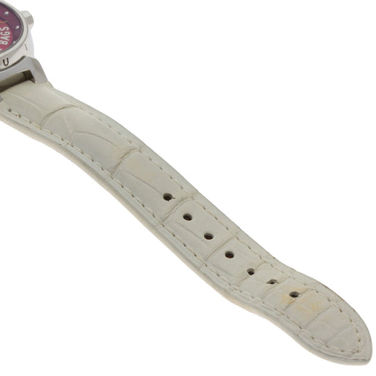 LOUIS VUITTON Watches Quartz Q121N Stainless Steel, Leather Silver Tambour TRUNKS&BAGS Red dial Women Used Authentic