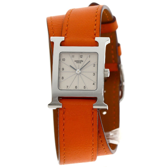HERMES Watches Quartz HH1.210 Stainless Steel, Leather Silver H watch Deburuturu Silver dial Women Used Authentic