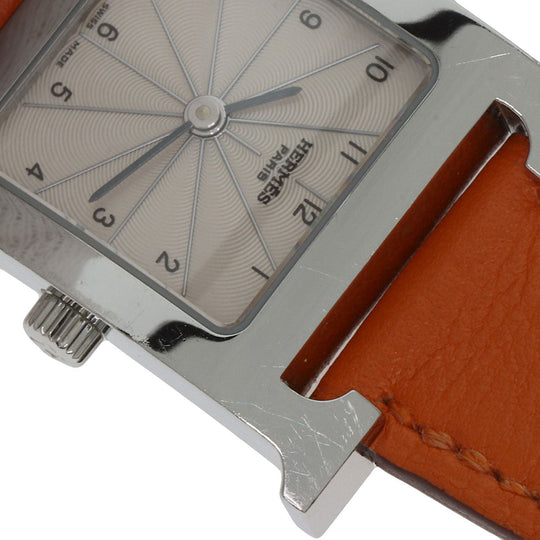 HERMES Watches Quartz HH1.210 Stainless Steel, Leather Silver H watch Deburuturu Silver dial Women Used Authentic