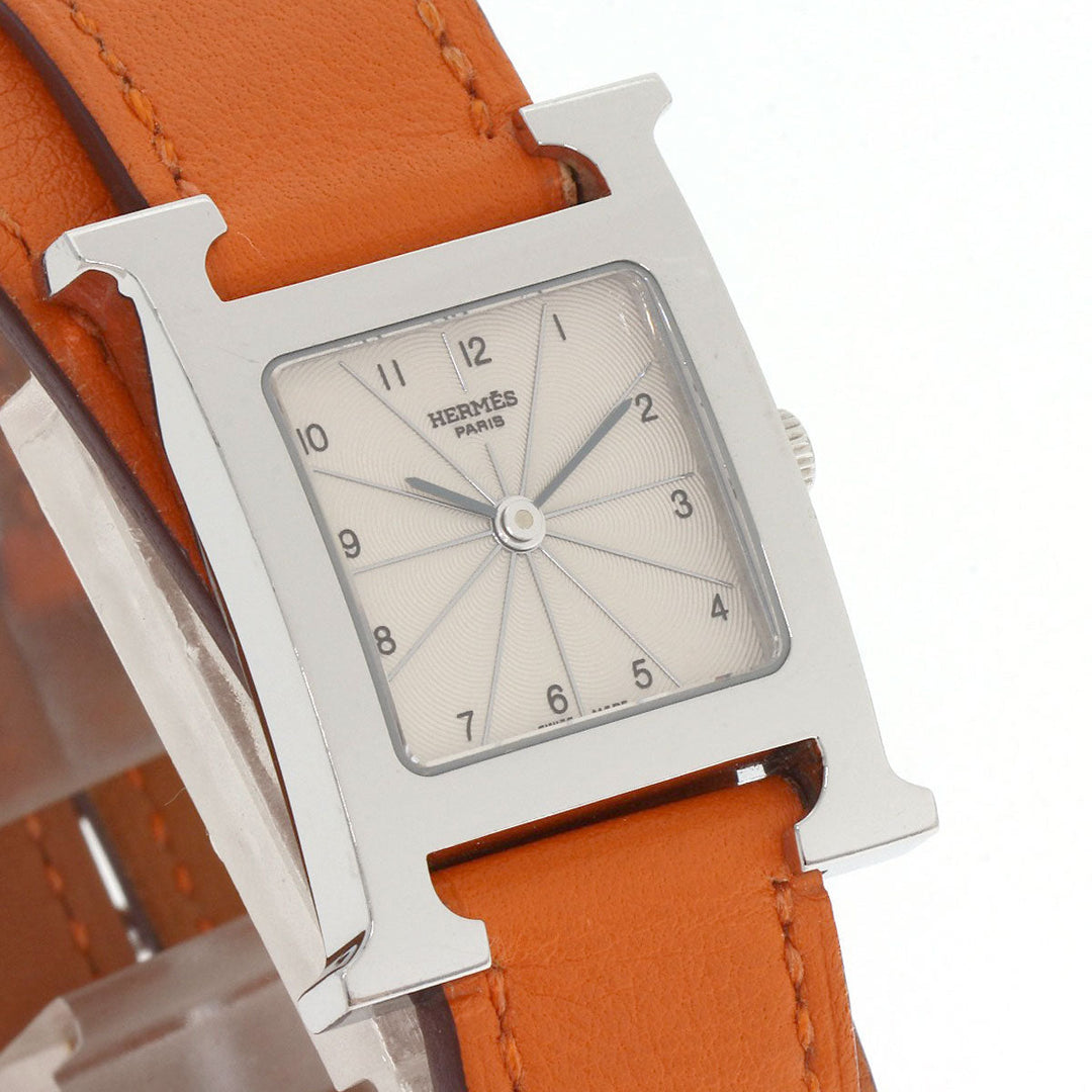 HERMES Watches Quartz HH1.210 Stainless Steel, Leather Silver H watch Deburuturu Silver dial Women Used Authentic