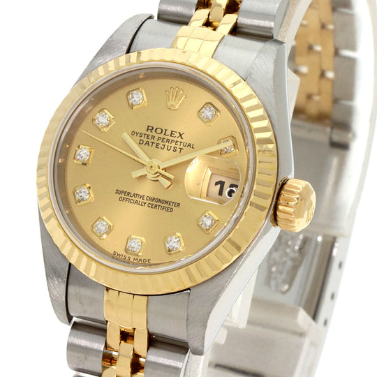 ROLEX Watches Mechanical Automatic 79173 Stainless Steel , SSxK18YG gold Datejust 10P Diamond Champagne Gold dial Women Used Authentic