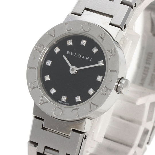 BVLGARI Watches Quartz BB23SS Stainless Steel , Stainless Steel Silver BVLGARI BVLGARI 12P Diamond black dial Women Used Authentic