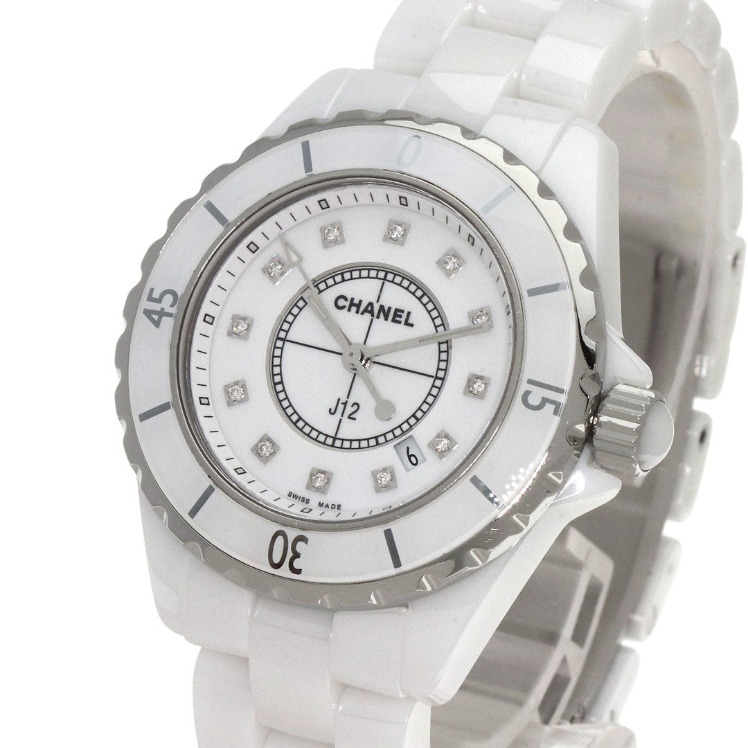 CHANEL Watches Quartz H1628 Ceramic, Ceramic white J12 1.3" White Ceramic 12P Diamond white dial Women Used Authentic