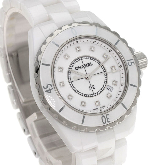 CHANEL Watches Quartz H1628 Ceramic, Ceramic white J12 1.3" White Ceramic 12P Diamond white dial Women Used Authentic