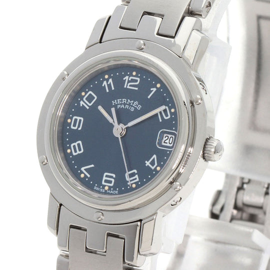 HERMES Watches Quartz CL4.210 Stainless Steel Silver Clipper Navy dial