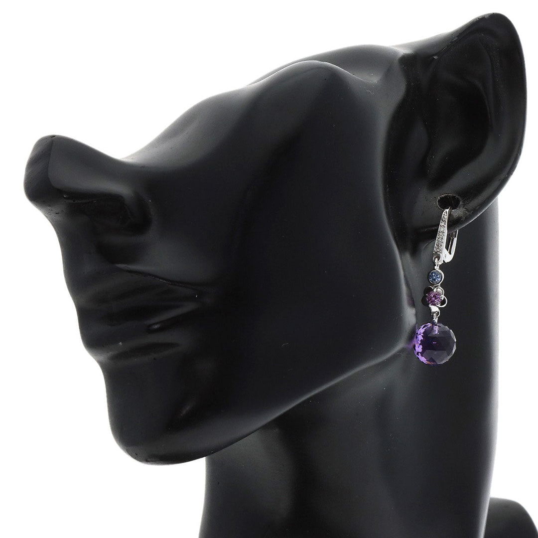 CHANEL Pierce K18WG Silver Mademoiselle Amethyst Sapphire Diamond