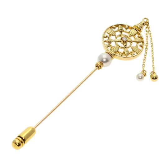 MIKIMOTO Brooch 18K Yellow Gold gold Pearl Diamond Pin Brooch Women Used Authentic