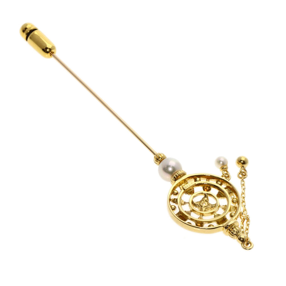 MIKIMOTO Brooch 18K Yellow Gold gold Pearl Diamond Pin Brooch Women Used Authentic