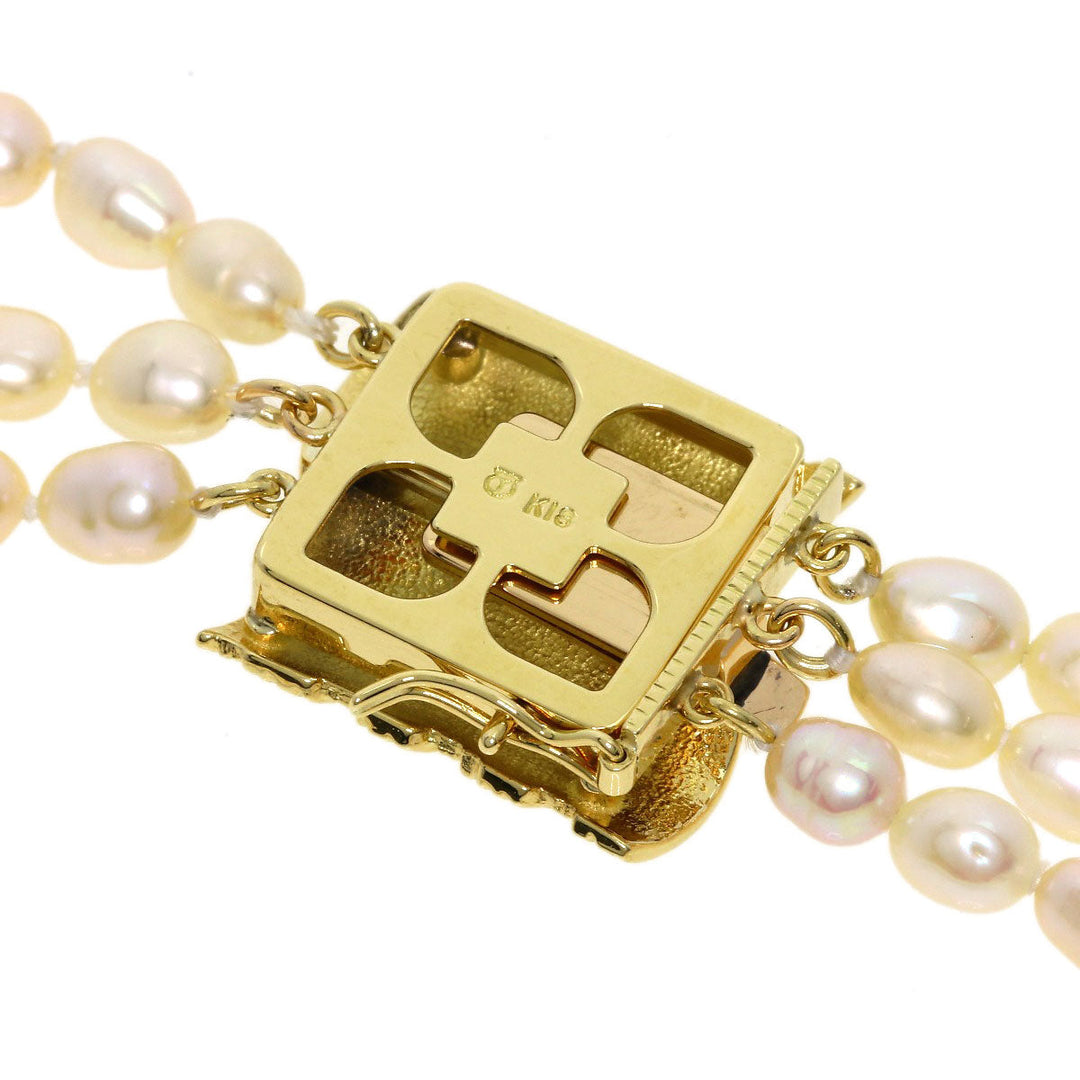 TASAKI Necklace 18K Yellow Gold white Freshwater Pearl 3-strand Long Women Used Authentic