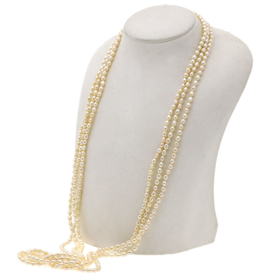 TASAKI Necklace 18K Yellow Gold white Freshwater Pearl 3-strand Long Women Used Authentic