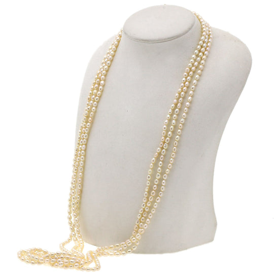 TASAKI Necklace 18K Yellow Gold white Freshwater Pearl 3-strand Long Women Used Authentic