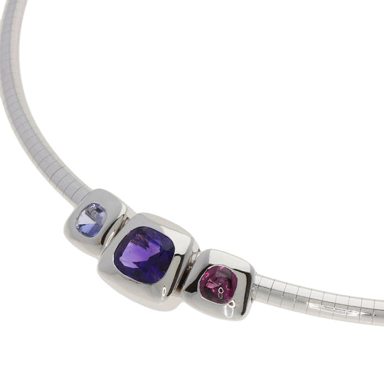 CHANEL Necklace K18WG Silver Baroque Collection Amethyst Pink Tourmaline Iolite Omega Necklace Women Used Authentic