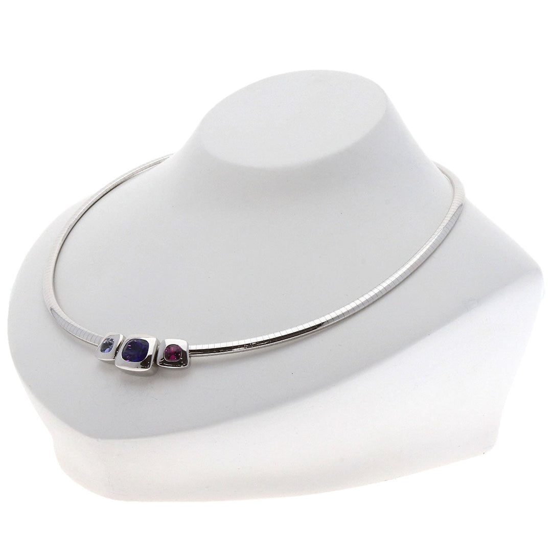 CHANEL Necklace K18WG Silver Baroque Collection Amethyst Pink Tourmaline Iolite Omega Necklace Women Used Authentic