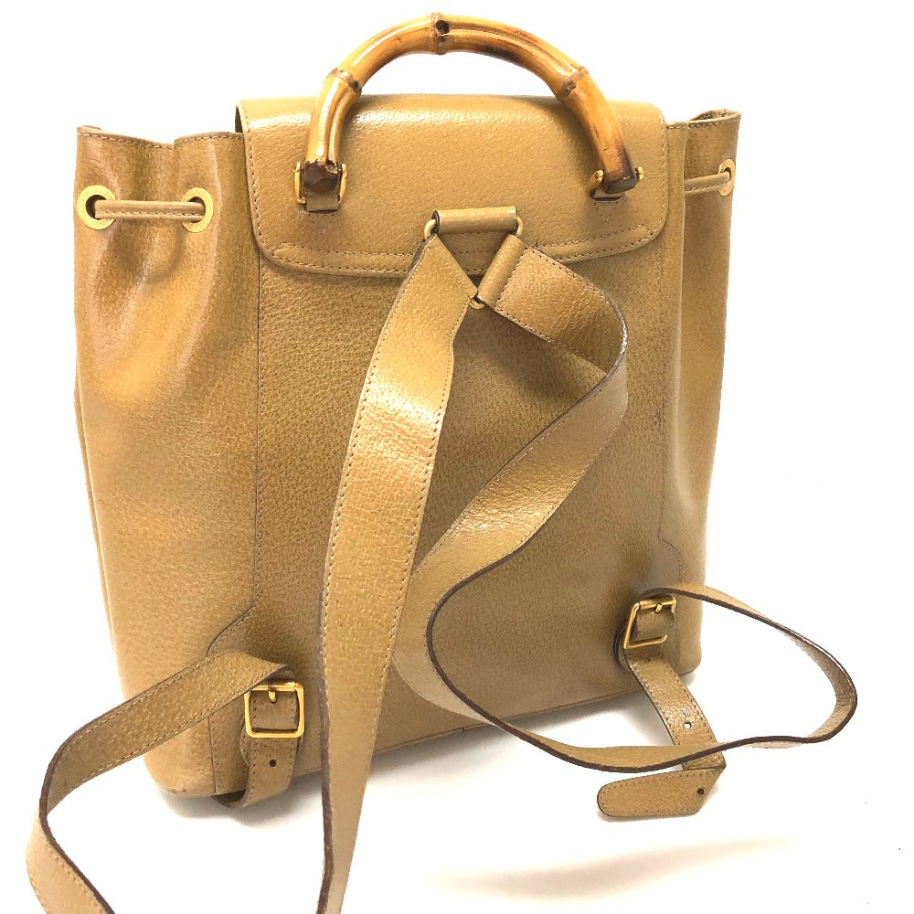 GUCCI Backpack leather Beige type backpack bag Bamboo Women Used Authentic