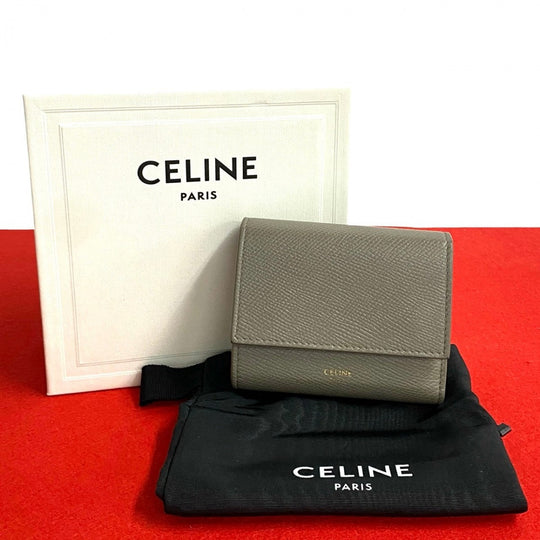 CELINE Tri-fold wallet leather gray Small trifold wallet