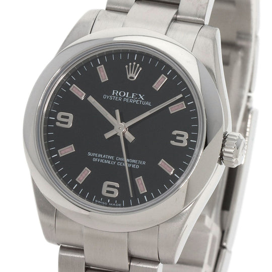 ROLEX Watches Mechanical Automatic 177200 Stainless Steel , Stainless Steel Silver Oyster Perpetual 31 black dial Boys Used Authentic