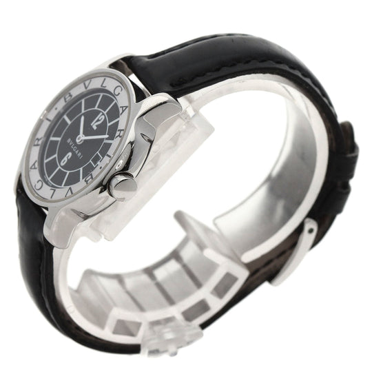 BVLGARI Watches Quartz ST29S Stainless Steel, Leather Silver Solo tempo black dial Women Used Authentic