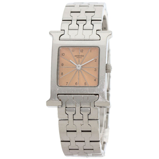 HERMES Watches Quartz HH1.210 Stainless Steel Silver H watch Orange dial Women Used Authentic