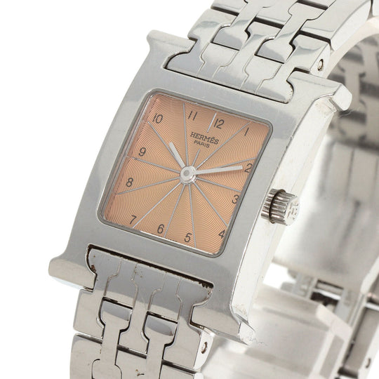 HERMES Watches Quartz HH1.210 Stainless Steel Silver H watch Orange dial Women Used Authentic