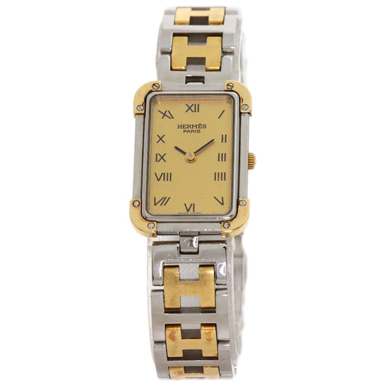 HERMES Watches Quartz CR1.220 Stainless Steel , SSxGP gold Clojure Champagne Gold dial Women Used Authentic