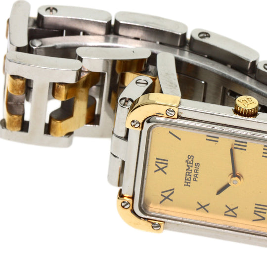 HERMES Watches Quartz CR1.220 Stainless Steel , SSxGP gold Clojure Champagne Gold dial Women Used Authentic