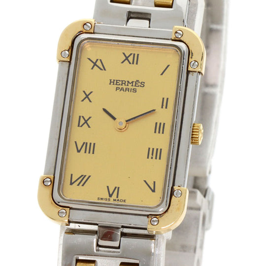 HERMES Watches Quartz CR1.220 Stainless Steel , SSxGP gold Clojure Champagne Gold dial Women Used Authentic