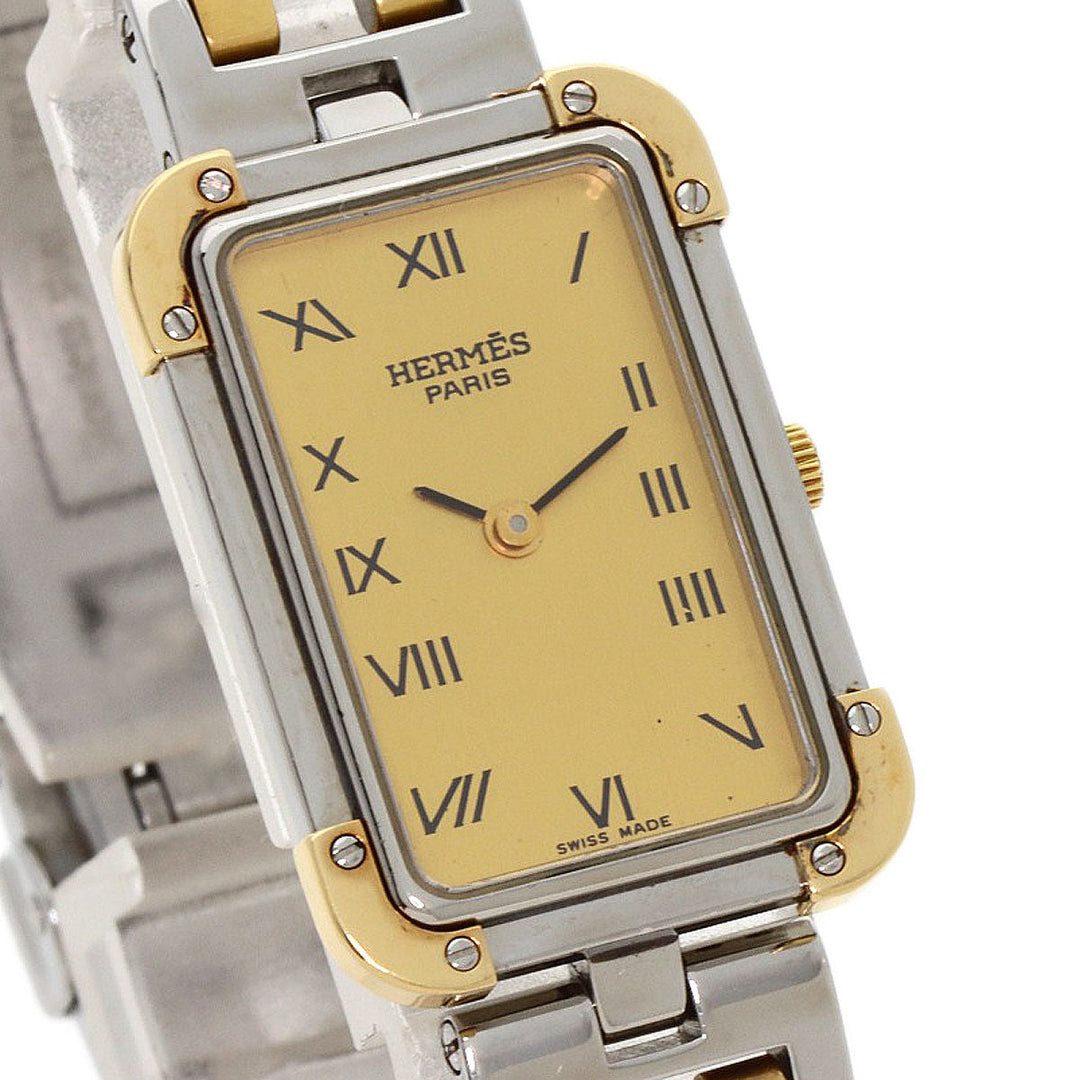 HERMES Watches Quartz CR1.220 Stainless Steel , SSxGP gold Clojure Champagne Gold dial Women Used Authentic