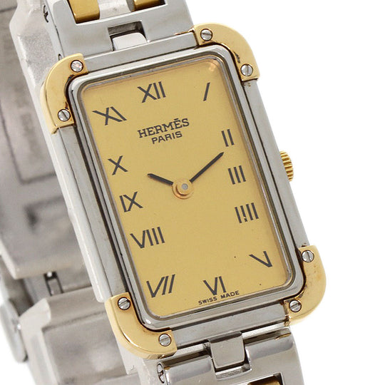 HERMES Watches Quartz CR1.220 Stainless Steel , SSxGP gold Clojure Champagne Gold dial Women Used Authentic
