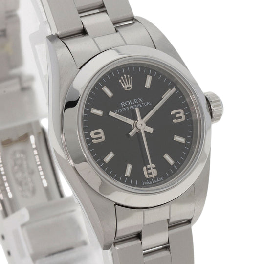 ROLEX Watches Mechanical Automatic 76080 Stainless Steel , Stainless Steel Silver Oyster perpetual black dial Women Used Authentic