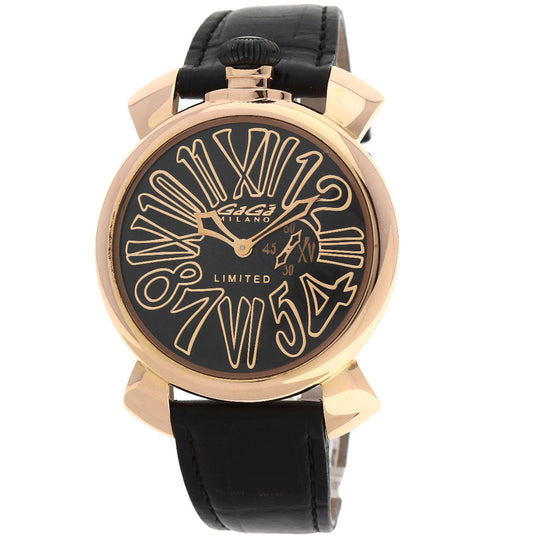 Gaga Milano Watches Quartz 5087 Gold Plated, Leather gold Manuale 46 Limited to 1000 pieces black dial mens Used Authentic