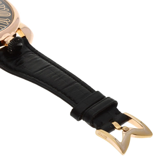 Gaga Milano Watches Quartz 5087 Gold Plated, Leather gold Manuale 46 Limited to 1000 pieces black dial mens Used Authentic