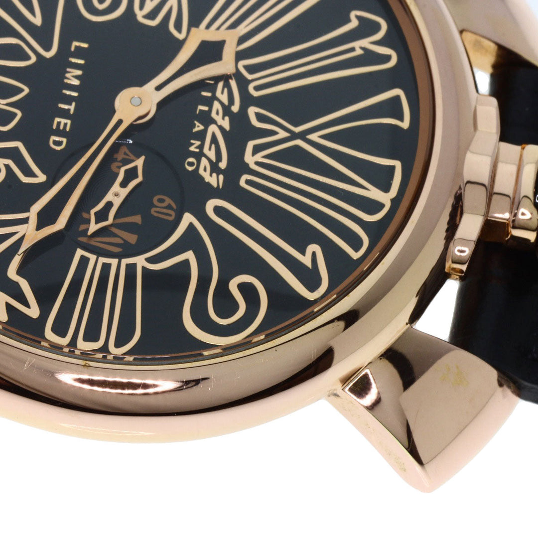 Gaga Milano Watches Quartz 5087 Gold Plated, Leather gold Manuale 46 Limited to 1000 pieces black dial mens Used Authentic