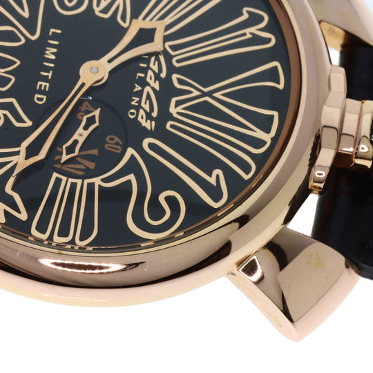 Gaga Milano Watches Quartz 5087 Gold Plated, Leather gold Manuale 46 Limited to 1000 pieces black dial mens Used Authentic