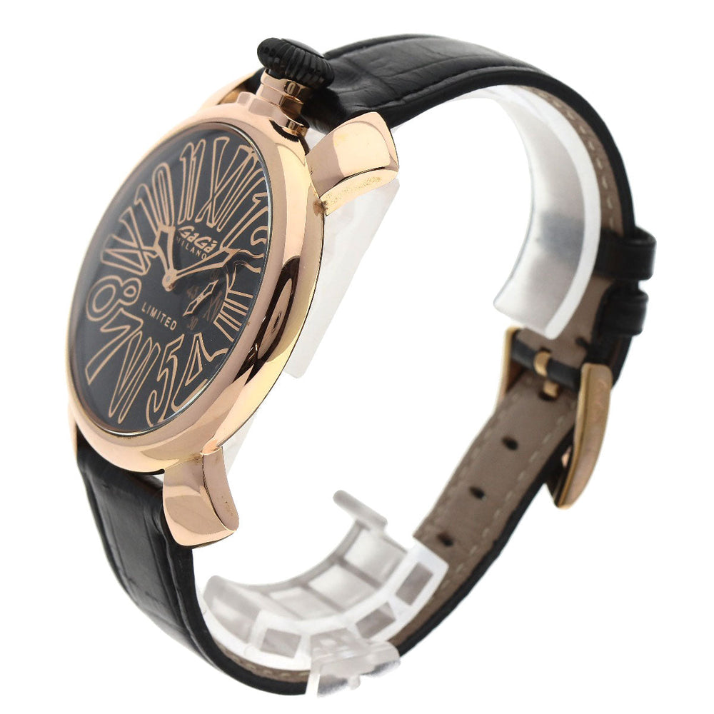Gaga Milano Watches Quartz 5087 Gold Plated, Leather gold Manuale 46 Limited to 1000 pieces black dial mens Used Authentic